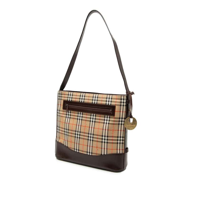Burberry Haymarket Check Canvas Shoulder Bag Brown Canvas Good condition - Back View