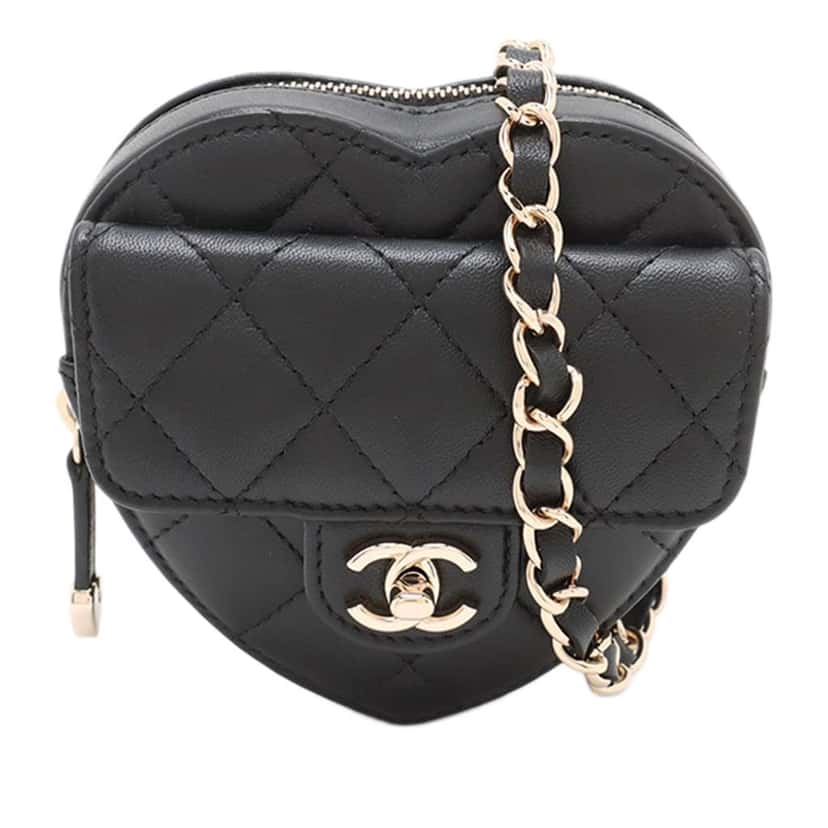 Chanel Mini Lambskin CC in Love Heart Belt Bag Black Leather Very good condition - Front View