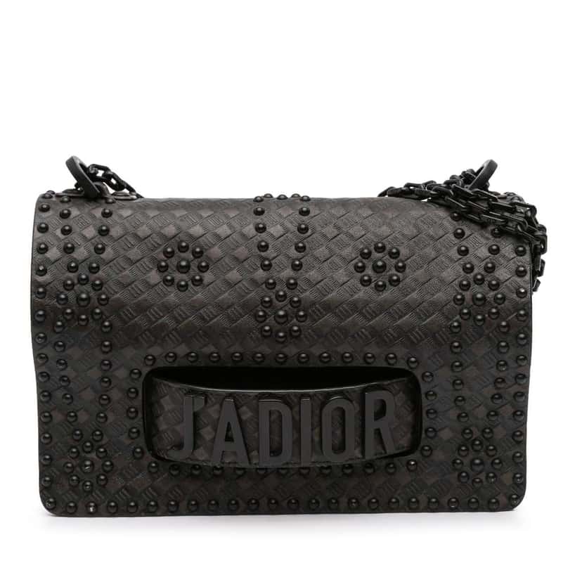 Dior Medium Embossed Calfskin Studded JAdior Chain Flap Black Leather Good condition - Front View
