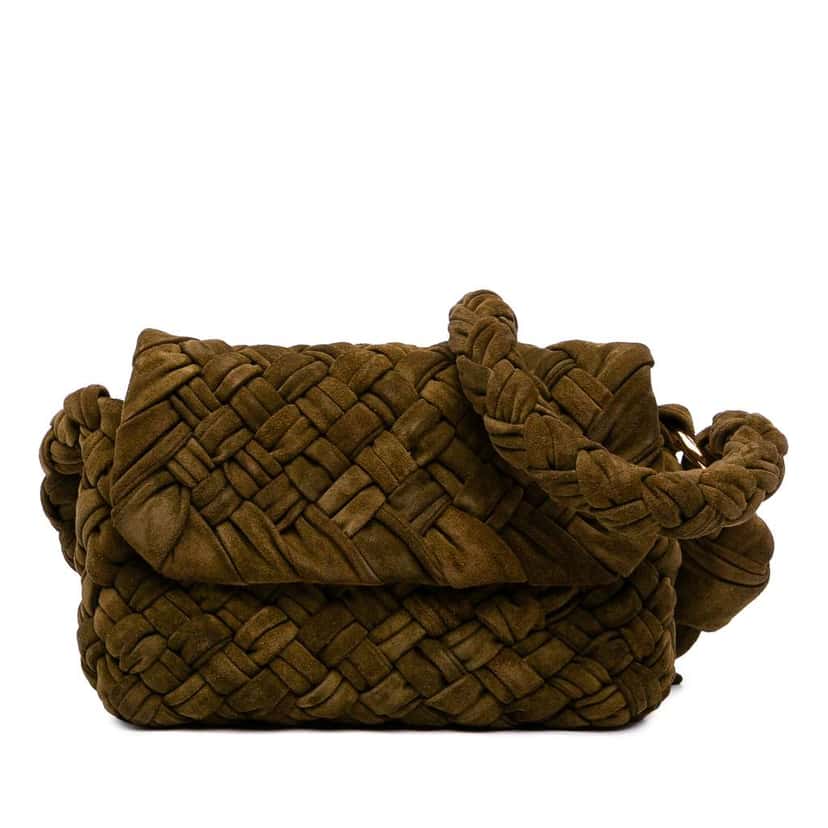 Bottega Veneta Medium Suede Intrecciato Kalimero Citta Shoulder Bag Green Leather Good condition - Front View