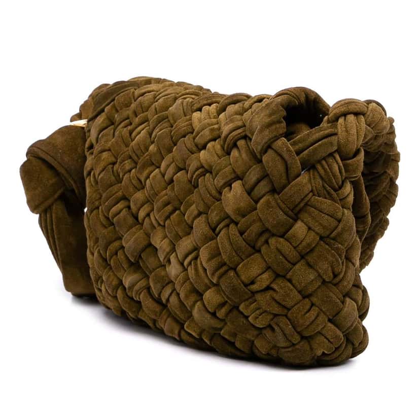 Bottega Veneta Medium Suede Intrecciato Kalimero Citta Shoulder Bag Green Leather Good condition - Back View