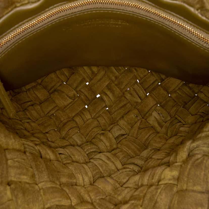 Bottega Veneta Medium Suede Intrecciato Kalimero Citta Shoulder Bag Green Leather Good condition - Model View