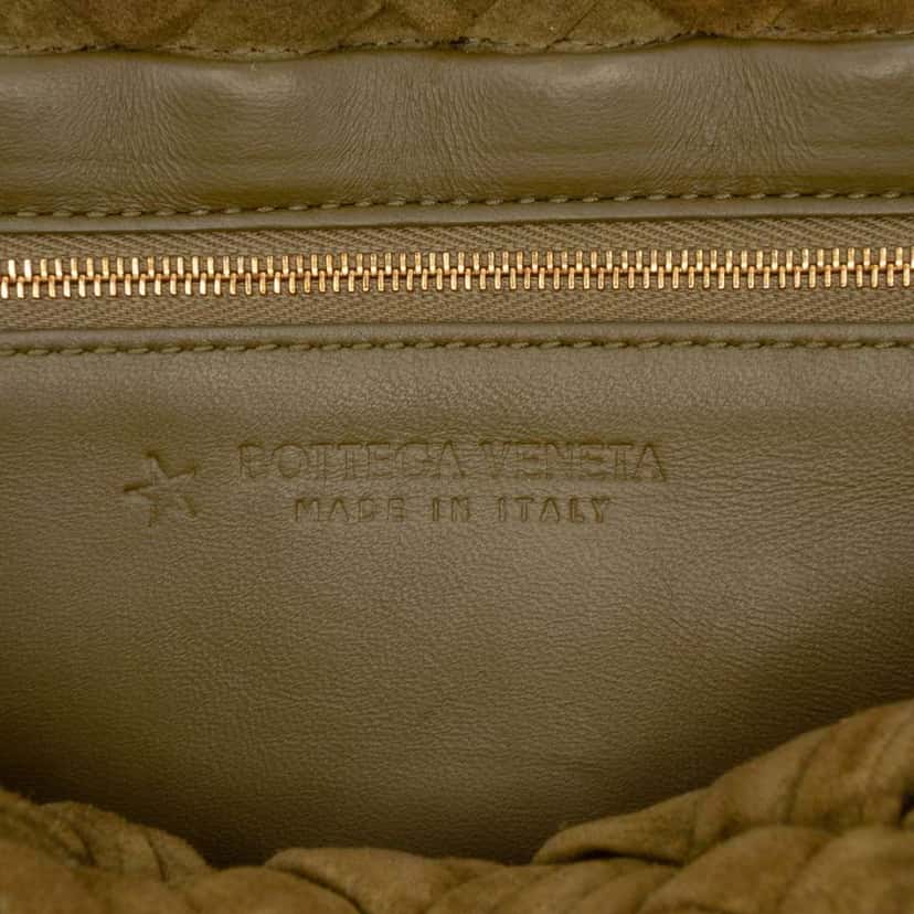 Bottega Veneta Medium Suede Intrecciato Kalimero Citta Shoulder Bag Green Leather Good condition - Box View