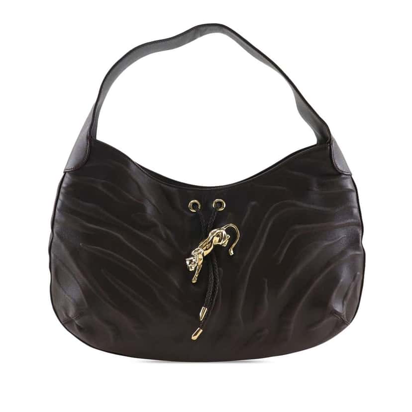 Cartier Limited Edition Embossed Leather Panthere de Cartier Bag Brown Leather Good condition - Front View