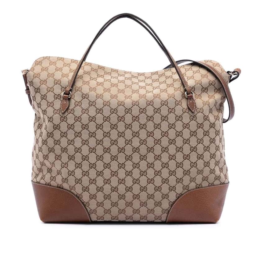 Gucci Large GG Canvas Bree Fold Over Tote Brown Canvas Good condition - Front View