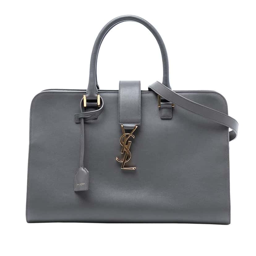 Saint Laurent Medium Leather Monogram Cabas Satchel Grey Leather Good condition - Front View