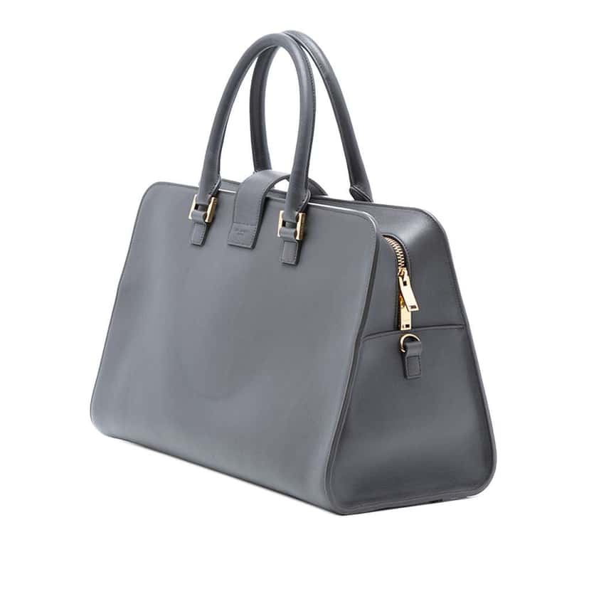 Saint Laurent Medium Leather Monogram Cabas Satchel Grey Leather Good condition - Back View