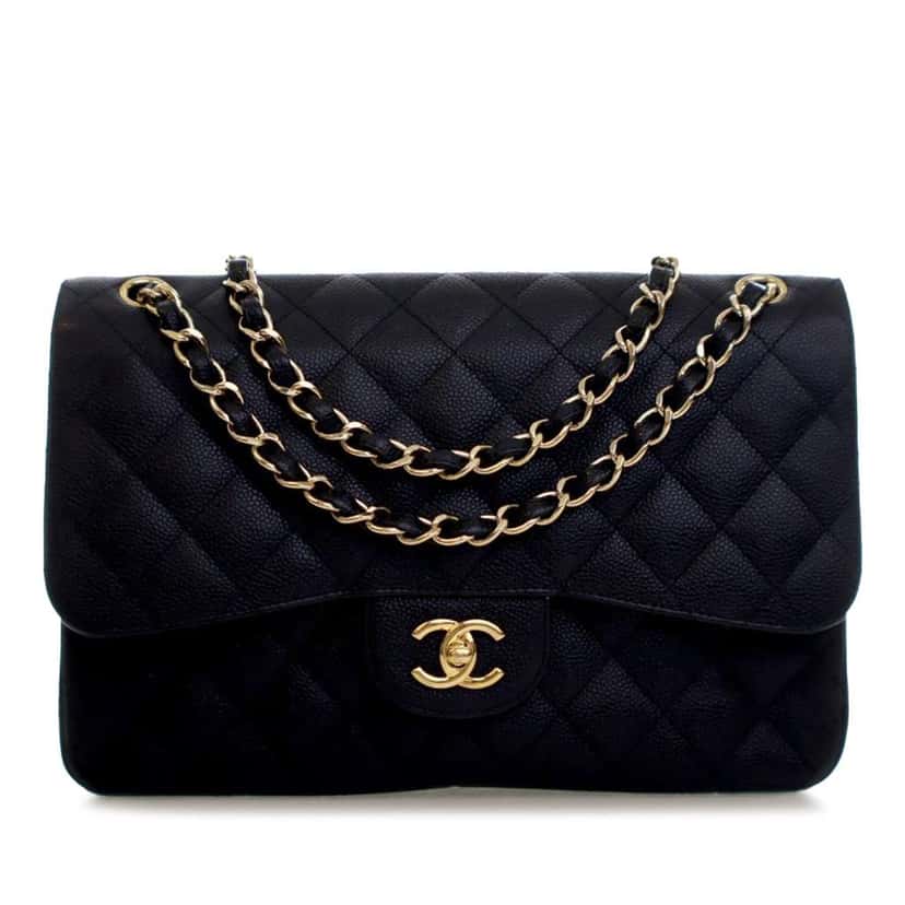 Chanel Jumbo Classic Caviar Double Flap Black Leather Good condition - Front View