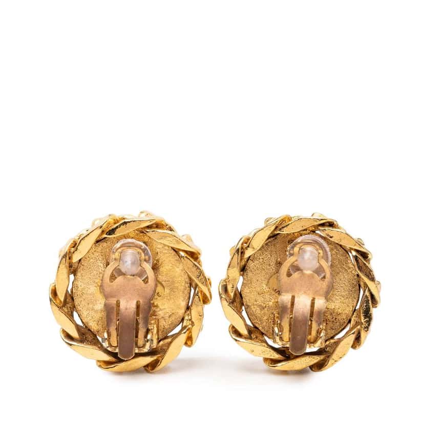 Chanel CC Gold Plated Rhinestone Round Clip On Earrings Gold Metal Good condition - Back View