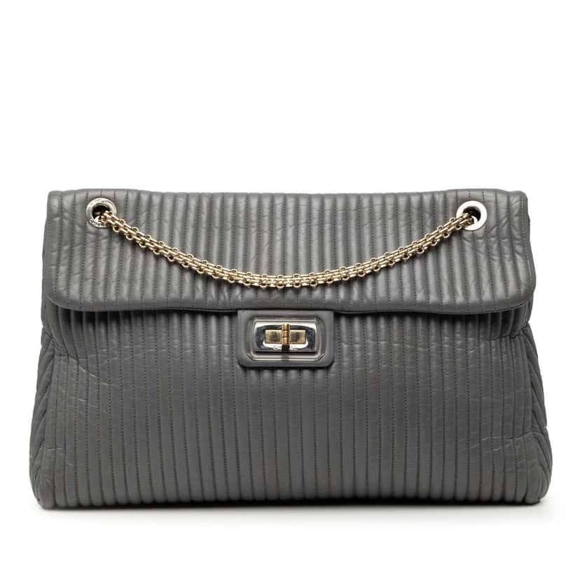 Chanel Vertical Quilted Iridescent Calfskin Mademoiselle Lock Bijoux Flap Grey Leather Good condition - Front View