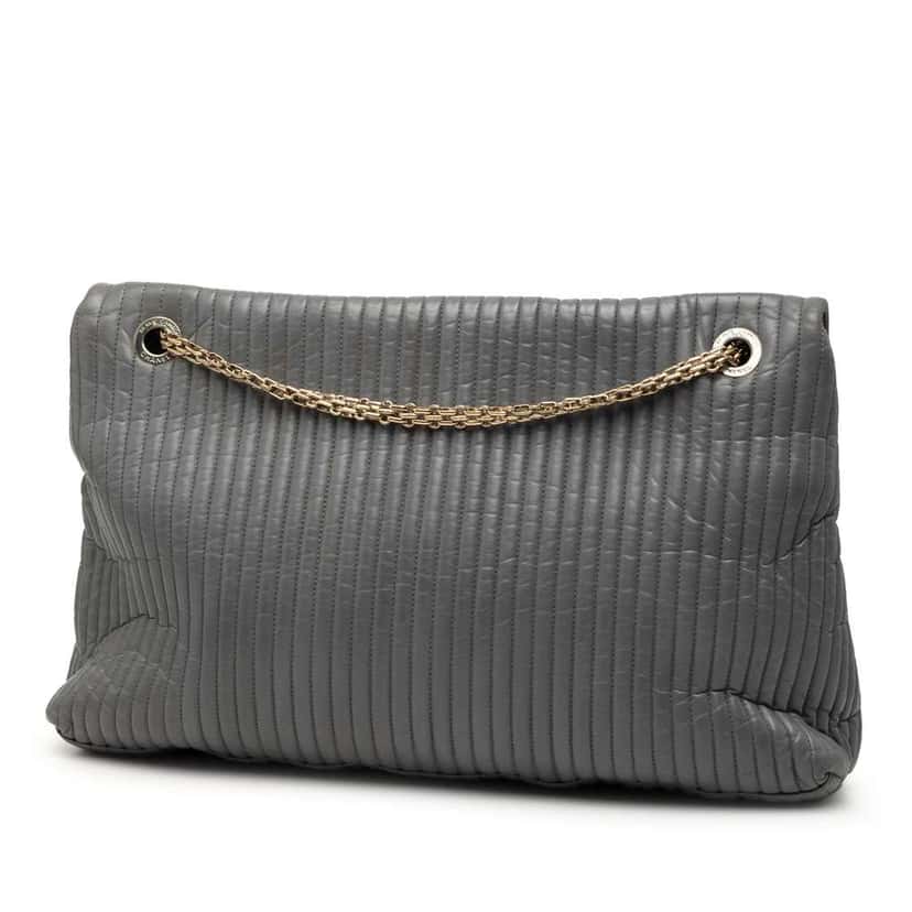 Chanel Vertical Quilted Iridescent Calfskin Mademoiselle Lock Bijoux Flap Grey Leather Good condition - Back View