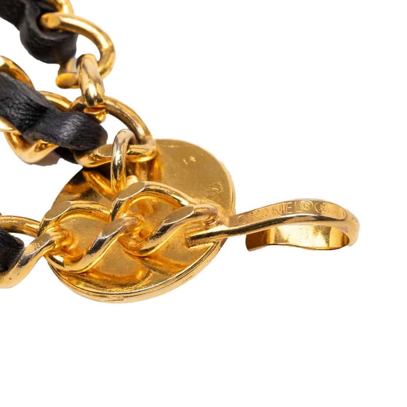 Chanel Gold Plated Leather Woven Medallion Chain Belt Gold Metal Good condition - Inside View