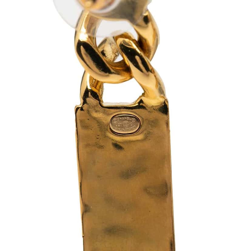 Chanel Gold Plated Rhinestone Tag Drop Push Back Earrings Gold Metal Good condition - Inside View