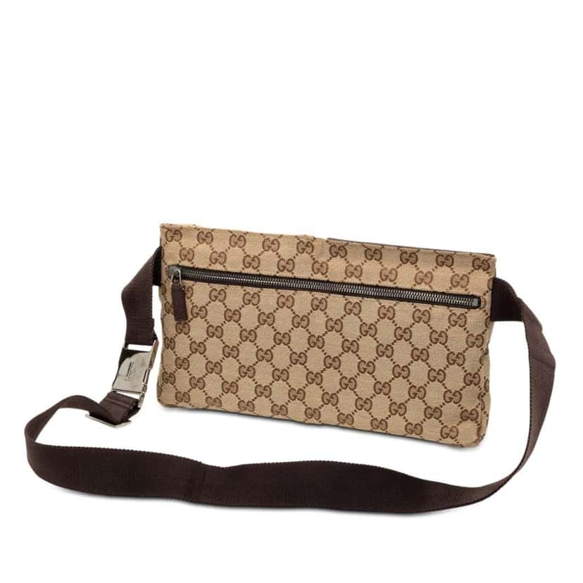 Gucci GG Canvas Double Pocket Belt Bag Brown Canvas Good condition - Back View