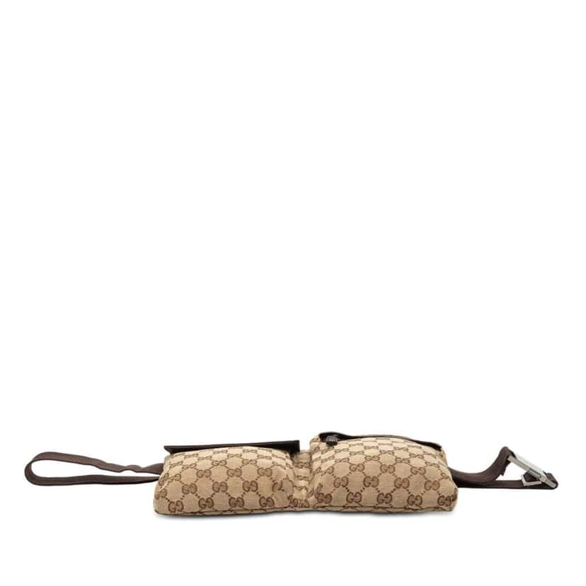 Gucci GG Canvas Double Pocket Belt Bag Brown Canvas Good condition - Inside View