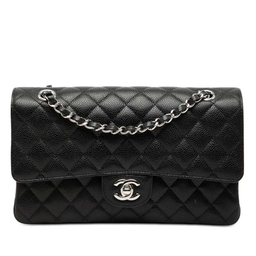 Chanel Medium Classic Caviar Double Flap Black Leather Good condition - Front View