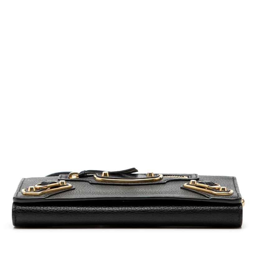 Balenciaga Chevre Motocross Metallic Edge Trifold Wallet on Chain Black Leather Very good condition - Inside View