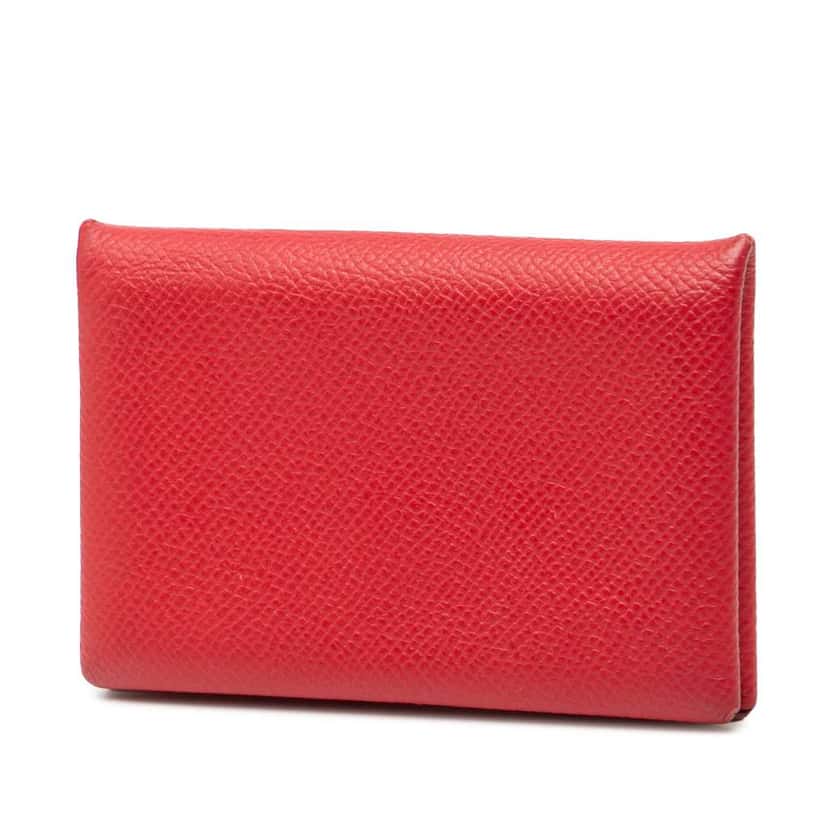 Hermès Epsom Calvi Card Holder Red Leather Good condition - Back View