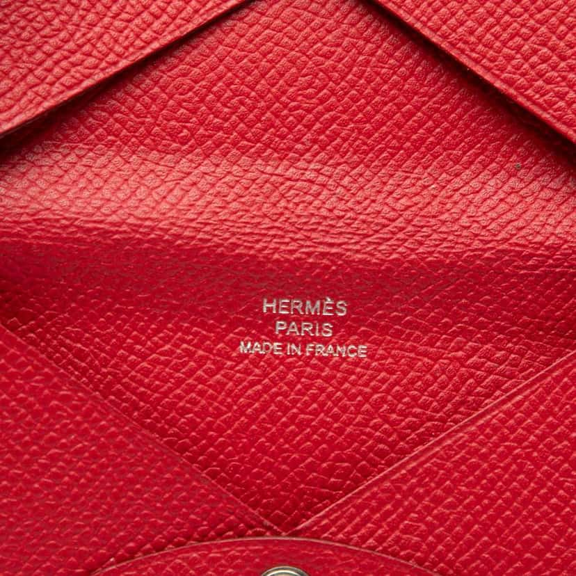 Hermès Epsom Calvi Card Holder Red Leather Good condition - Box View