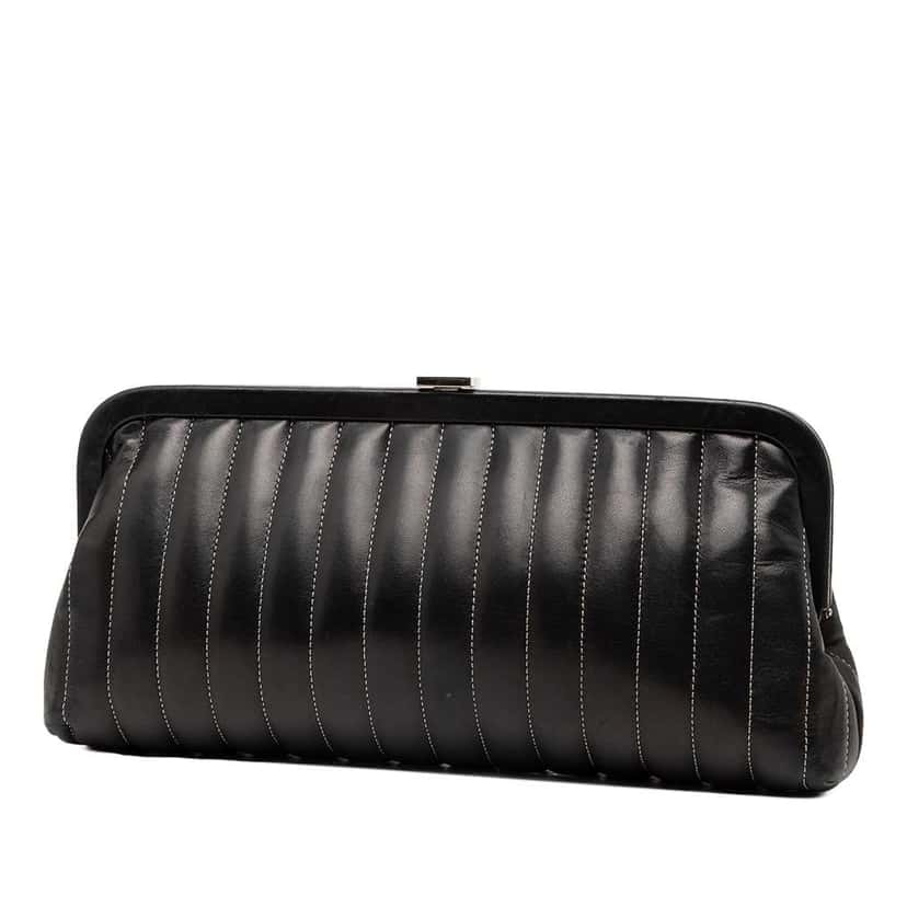 Chanel Quilted Lambskin Mademoiselle Ligne Clutch Black Leather Good condition - Back View