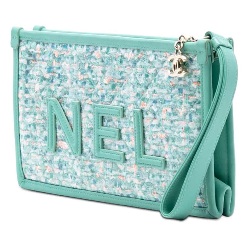 Chanel Tweed PVC Logo Clutch Blue Tweed Good condition - Back View