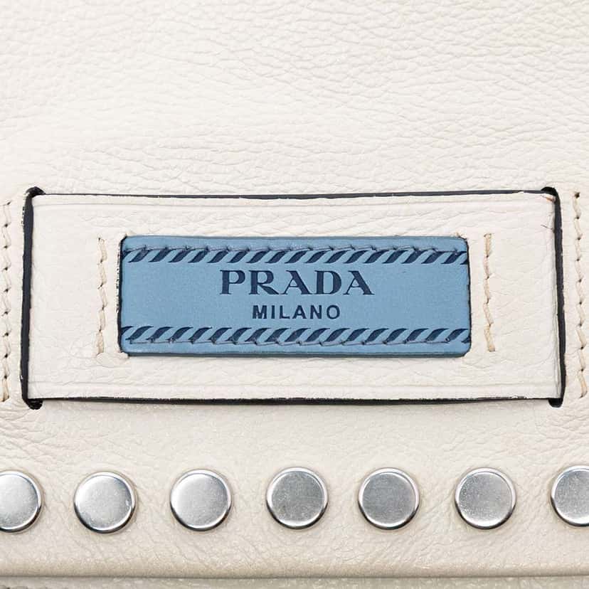 Prada Glace Calfskin Studded Etiquette Flap White Leather Good condition - Box View