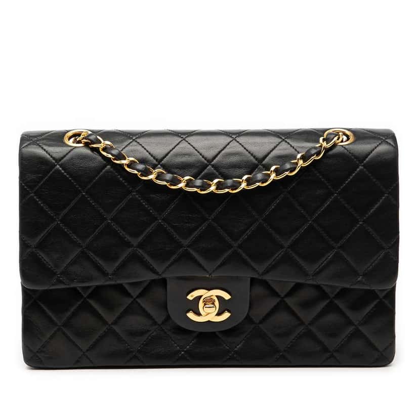 Chanel Medium Classic Lambskin Double Flap Black Leather Good condition - Front View