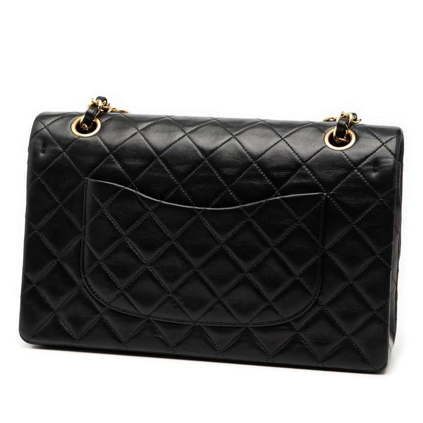 Chanel Medium Classic Lambskin Double Flap Black Leather Good condition - Back View