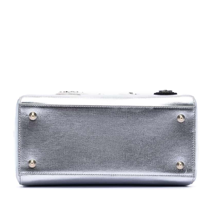 Dior Medium Calfskin Patch Embellished Lady Dior Silver Leather Very good condition - Inside View