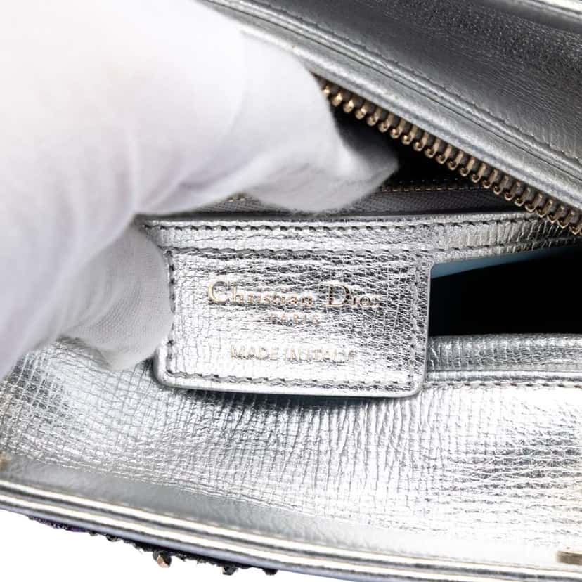 Dior Medium Calfskin Patch Embellished Lady Dior Silver Leather Very good condition - Box View