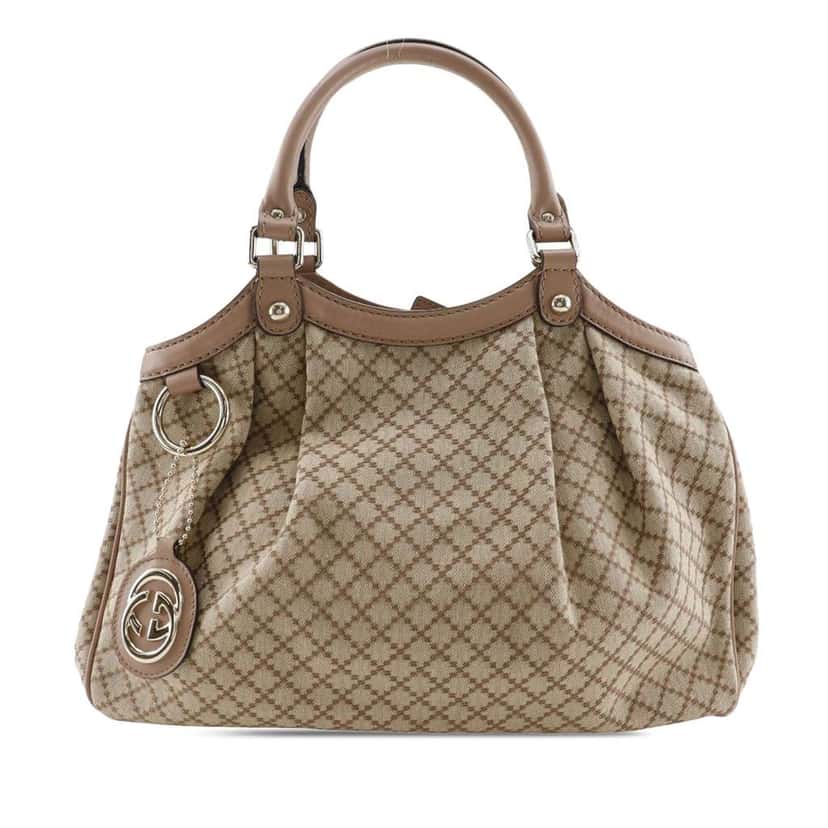 Gucci Medium Diamante Canvas Sukey Tote Brown Canvas Very good condition - Front View