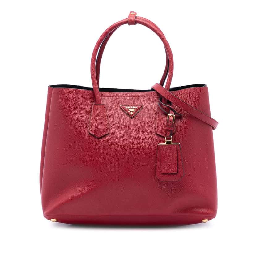 Prada Large Saffiano Cuir Double Satchel Red Leather Very good condition - Front View