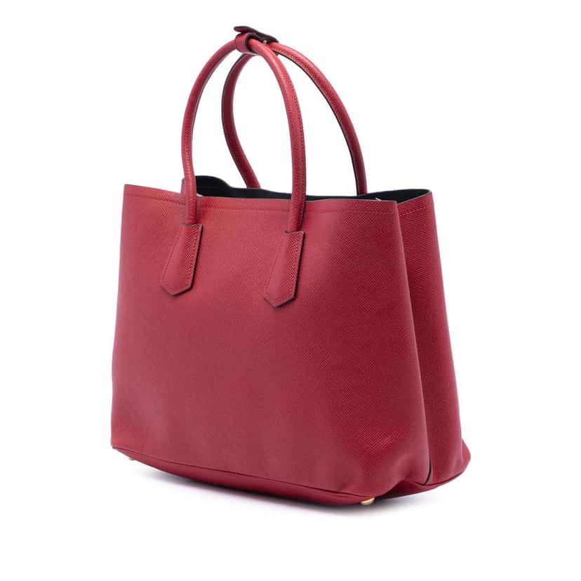 Prada Large Saffiano Cuir Double Satchel Red Leather Very good condition - Back View