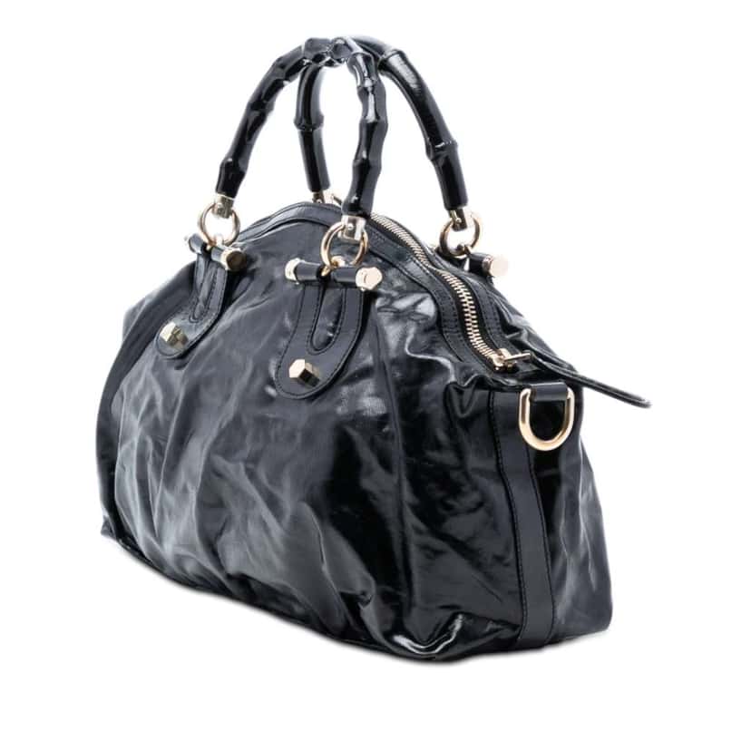 Gucci Coated Canvas Bamboo Dialux Pop Satchel Black Canvas Very good condition - Back View