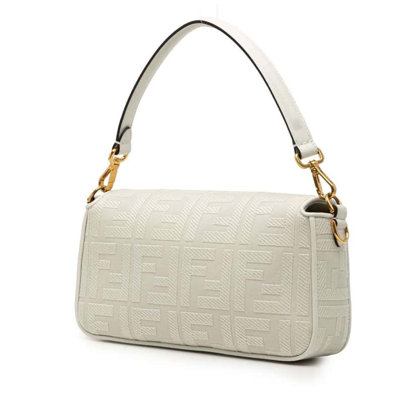 Fendi Zucca Embroidered Canvas Baguette Satchel White Canvas Good condition - Back View