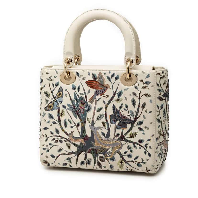 Dior Medium Calfskin Beaded and Embroidered Earth Lady Dior White Leather Good condition - Back View