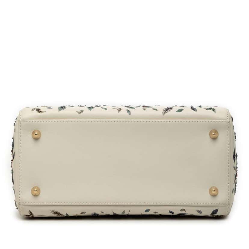 Dior Medium Calfskin Beaded and Embroidered Earth Lady Dior White Leather Good condition - Inside View