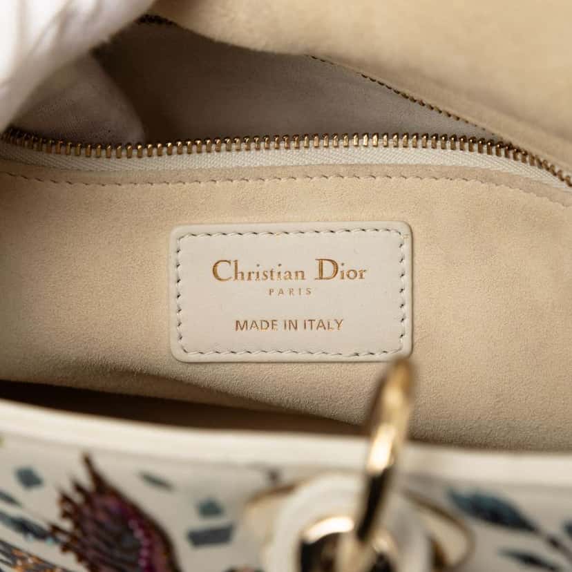 Dior Medium Calfskin Beaded and Embroidered Earth Lady Dior White Leather Good condition - Box View