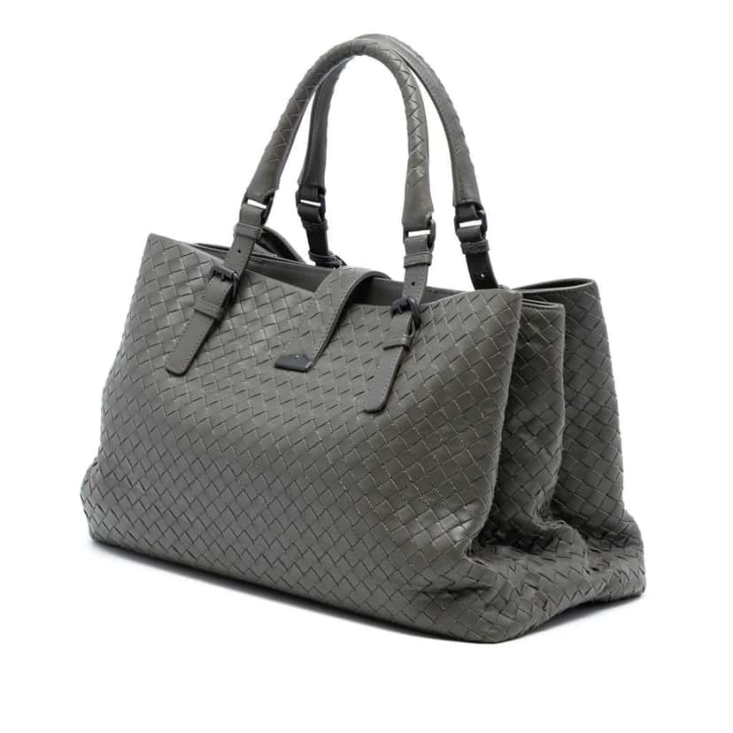 Bottega Veneta Medium Nappa Intrecciato Roma Tote Grey Leather Good condition - Back View