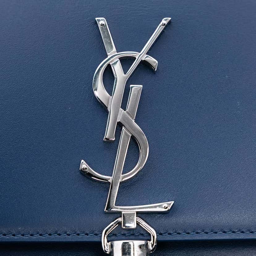 Saint Laurent Smooth Calfskin Monogram Kate Tassel Wallet on Chain Blue Leather Good condition - Box View