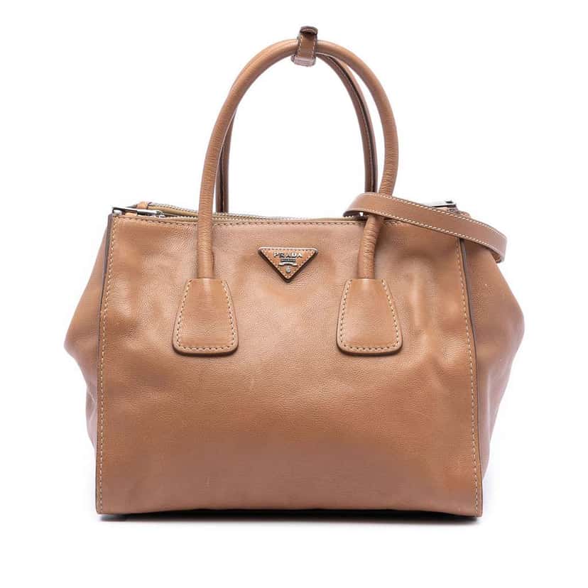 Prada Glace Calf Twin Pocket Double Handle Satchel Brown Leather Good condition - Front View
