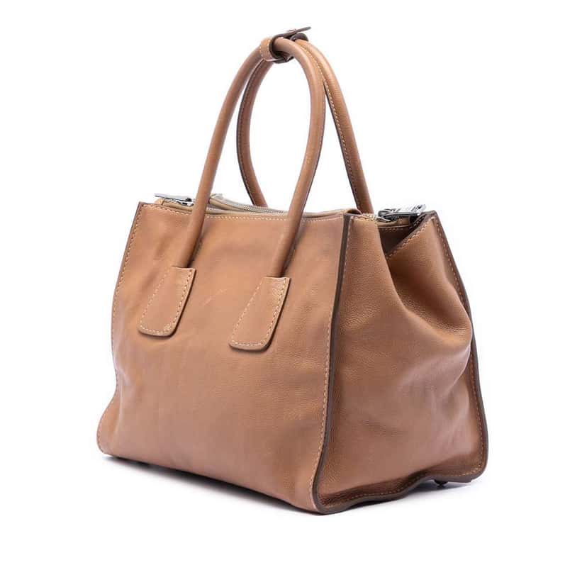 Prada Glace Calf Twin Pocket Double Handle Satchel Brown Leather Good condition - Back View