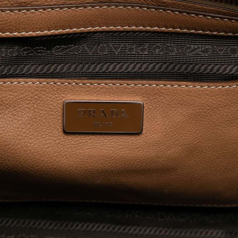 Prada Glace Calf Twin Pocket Double Handle Satchel Brown Leather Good condition - Box View