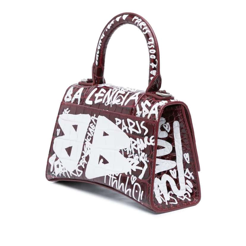 Balenciaga XS Croc Embossed Calfskin Graffiti Hourglass Top Handle Bag Red Leather Good condition - Back View