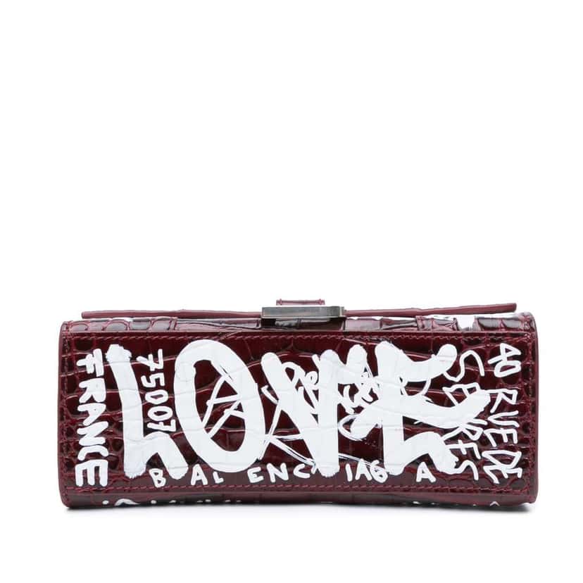 Balenciaga XS Croc Embossed Calfskin Graffiti Hourglass Top Handle Bag Red Leather Good condition - Inside View