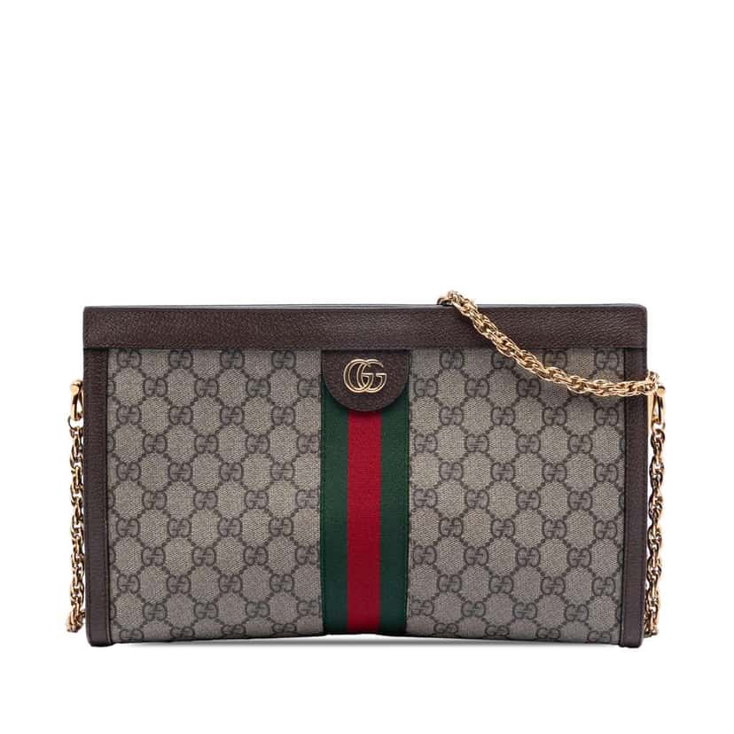 Gucci Medium GG Supreme Web Ophidia Chain Shoulder Bag Brown Canvas Very good condition - Front View