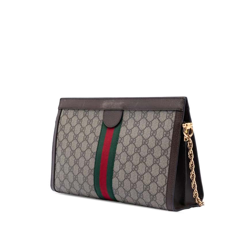 Gucci Medium GG Supreme Web Ophidia Chain Shoulder Bag Brown Canvas Very good condition - Back View