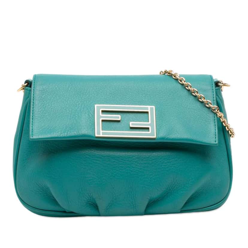 Fendi Leather Fendista Pochette Crossbody Blue Leather Very good condition - Front View
