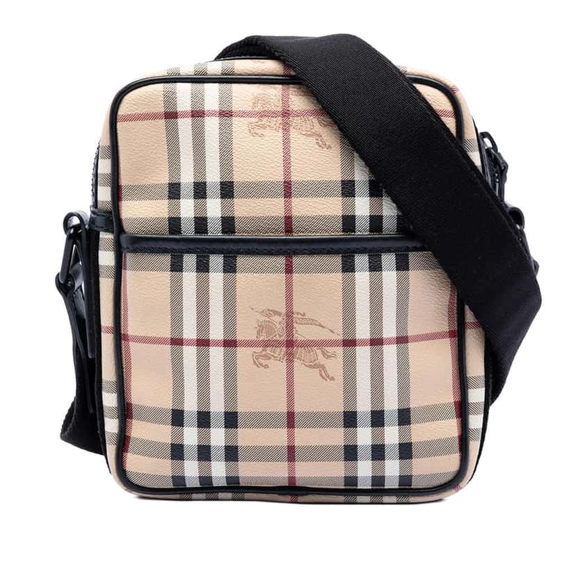 Burberry Haymarket Check Coated Canvas Crossbody Brown Canvas Good condition - Front View