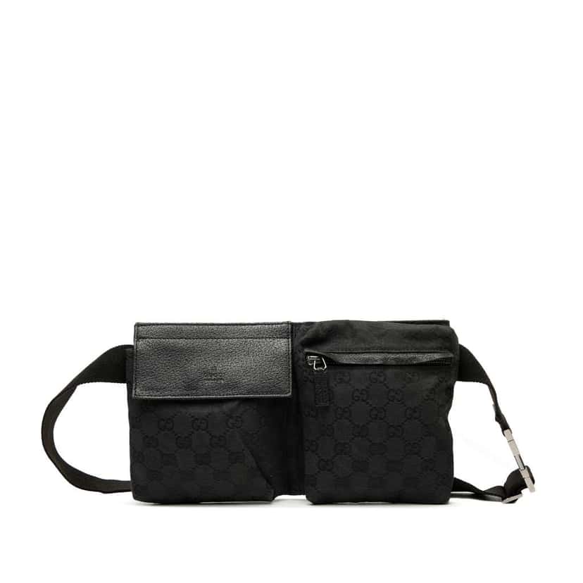 Gucci GG Canvas Double Pocket Belt Bag Black Canvas Good condition - Front View